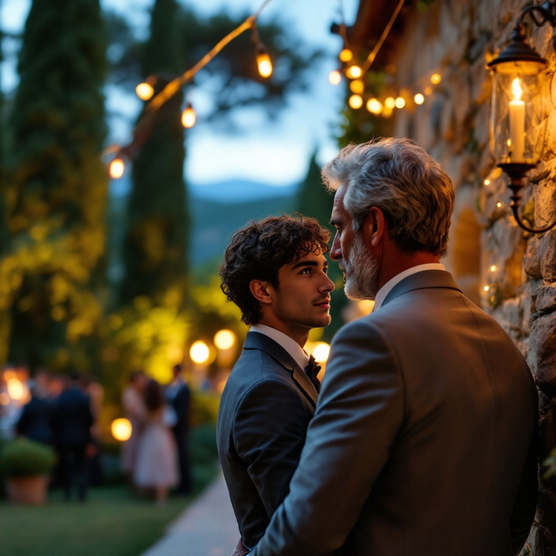Davide e Sergio al ricevimento di matrimonio, villa sui Castelli Romani
